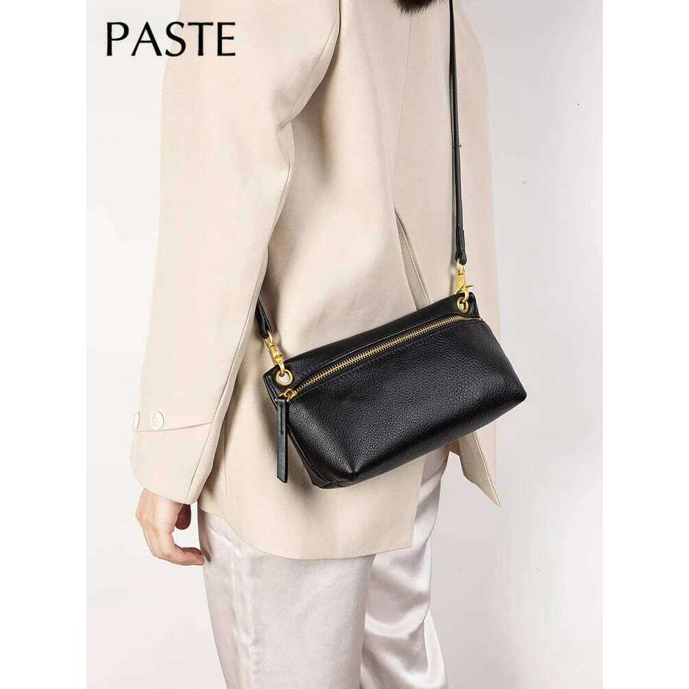 Female Genuine Leather Shoulder Bags Beige Black Color Full Cow Crossbody Functional Mobile Phone Bag Purse Small