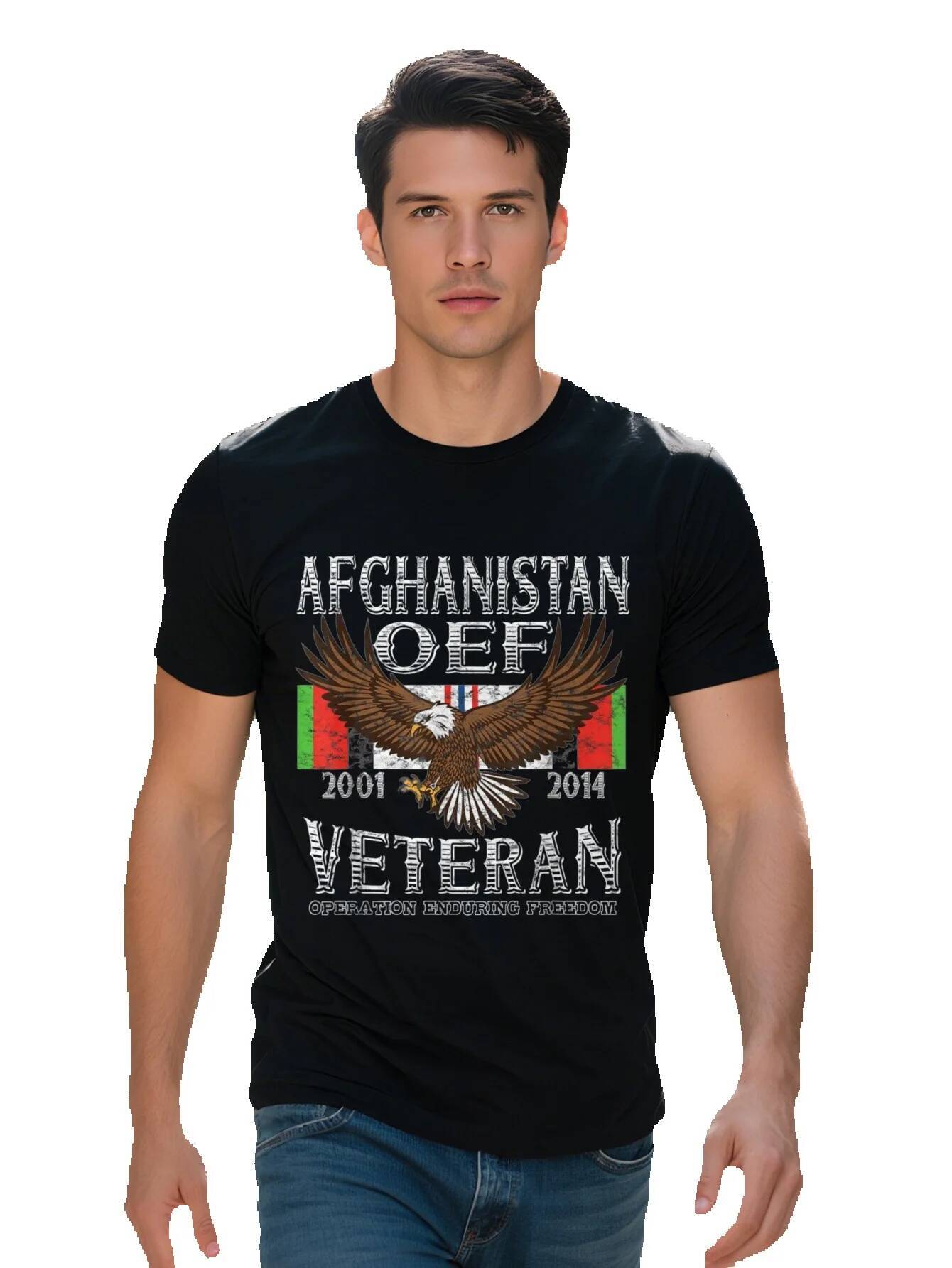 Men s Cotton OEF Veteran T Shirt Afghanistan Operation Enduring Freedom Graphic Tee Black Short Sleeve Fit 4c12b 3c163