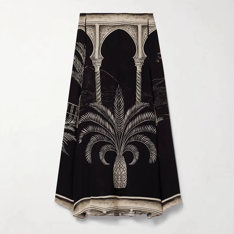 Womens O Neck Sleeveless Top Long Skirt Summer Suit Bohemian Pocket Satin Casual Outfit Leaf Print Loose Beach Two Piece Set 250811