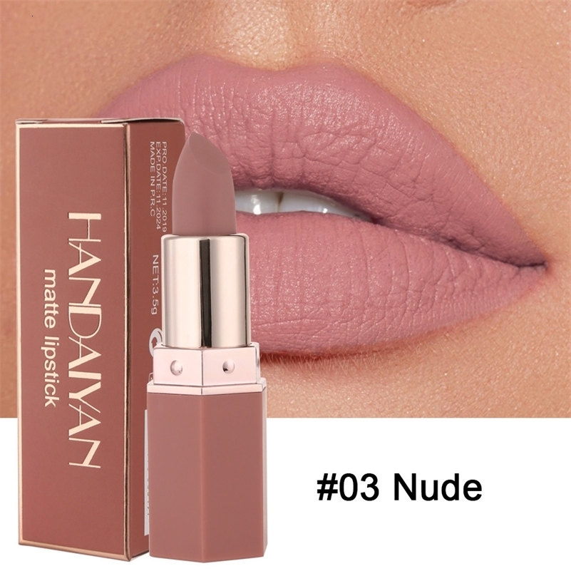Handaiyan 6 Colors Matte Waterproof Velvet Nude Lipstick Sexy Red Brown Pigments Makeup Long Lasting Profissional 250809