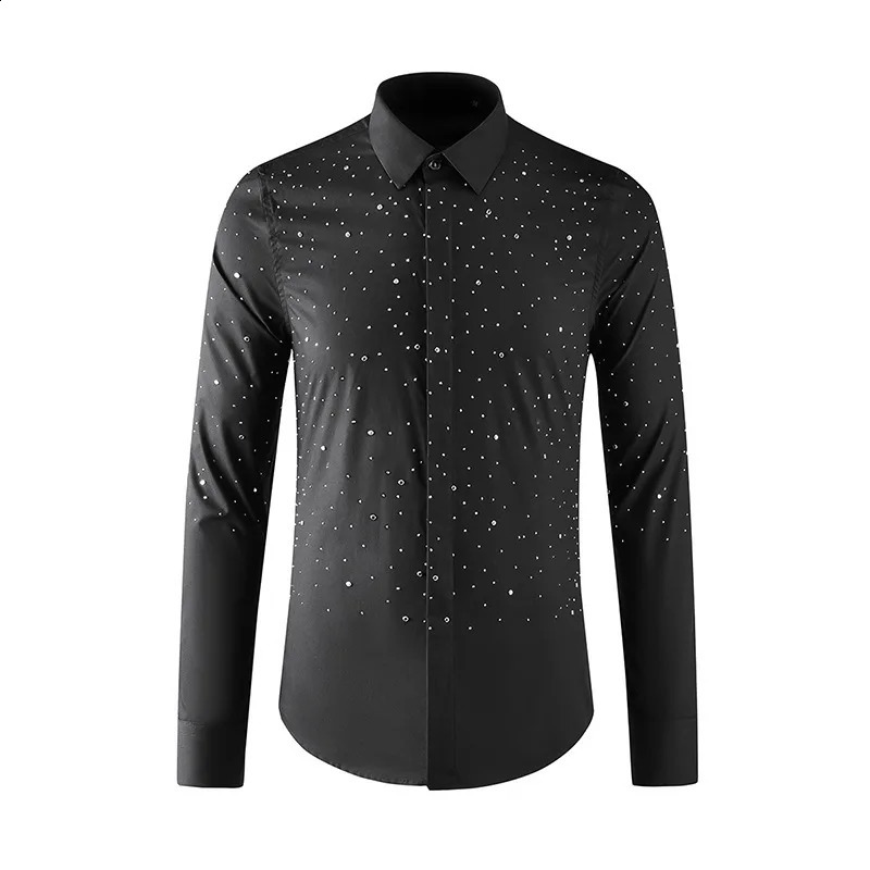 High Quality Rhinestone Shirts Men Starry Sky Long Sleeve Casual Business Dress Shirt Slim Fit Social Banquet Party Shirt 250811