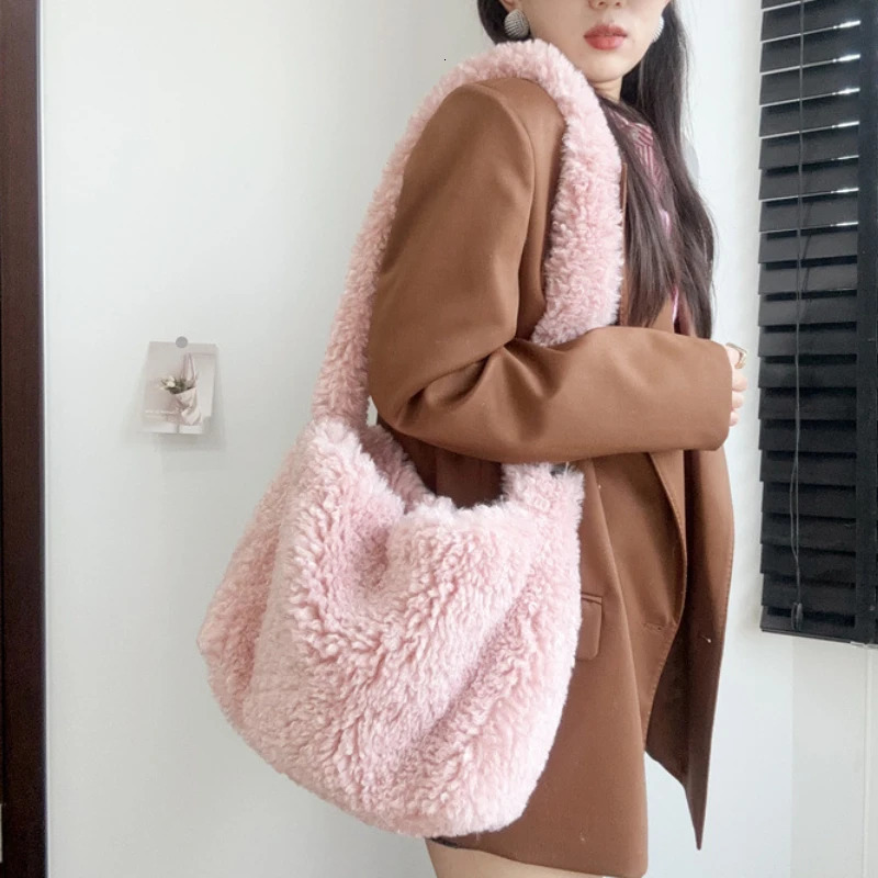 Fashion Winter Womens Soft Plush Shoulder Bags Faux Lamb Wool Ladies Crossbody Bag Large Capacity Female Furry Tote Handbags 250811