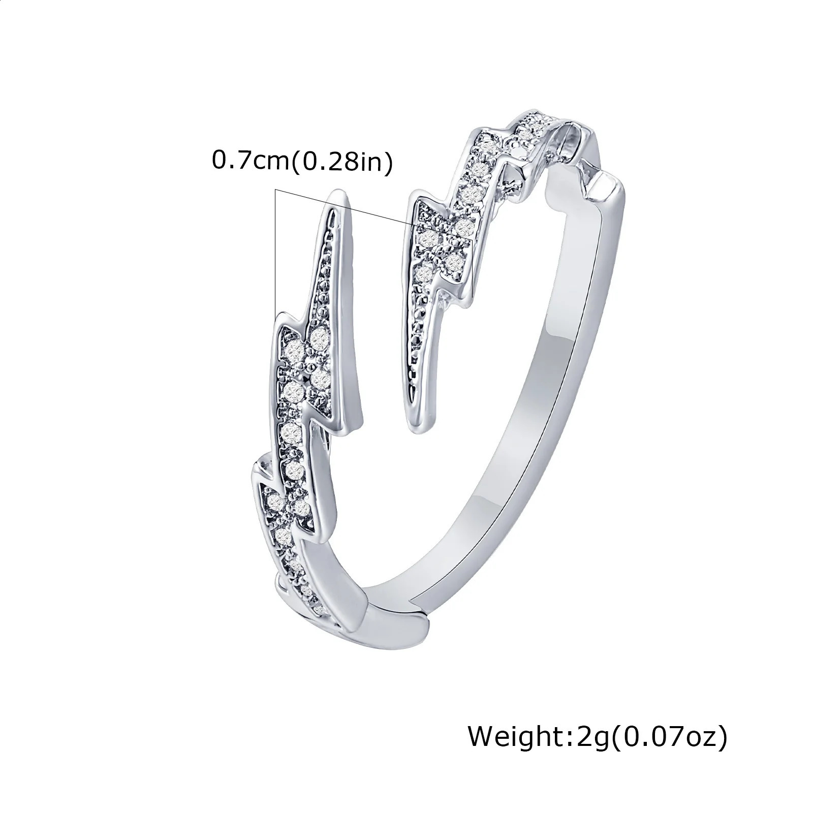 Vnox Zircon Lightning Open Rings for Men Women Black Silver Color Crystal Finger Band Adjustable Jewelry Gift 250807