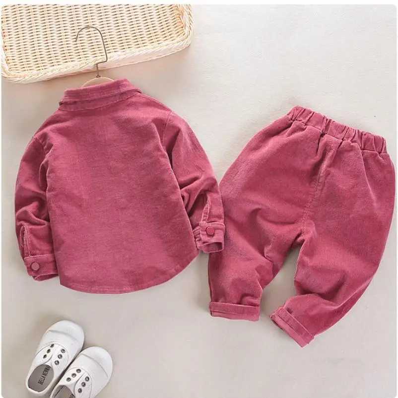 Childrens Set 2024 New Spring Autumn Boys Girls Korean Edition Fashion Corduroy Solid Color Polo Shirt+Pants Sports Set 0-4Y Z250811