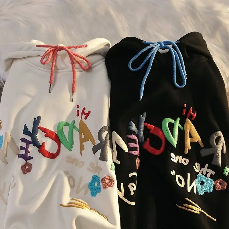 Oversize Hooded Sweater Women Vintage Loose Sense Colorful Letter Pullover Hoodies Size L - 4XL 250804