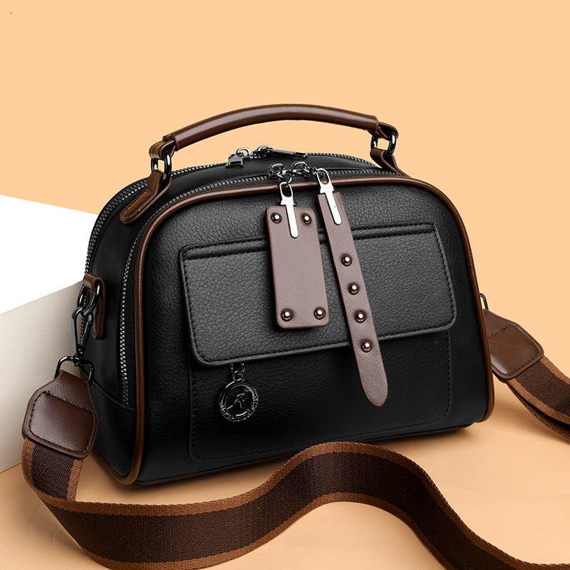 Live Soft Leather Small Square Handbag for Women New Simple Versatile Double Layer Large Capacity Shoulder Crossbody Bag ddmymoon