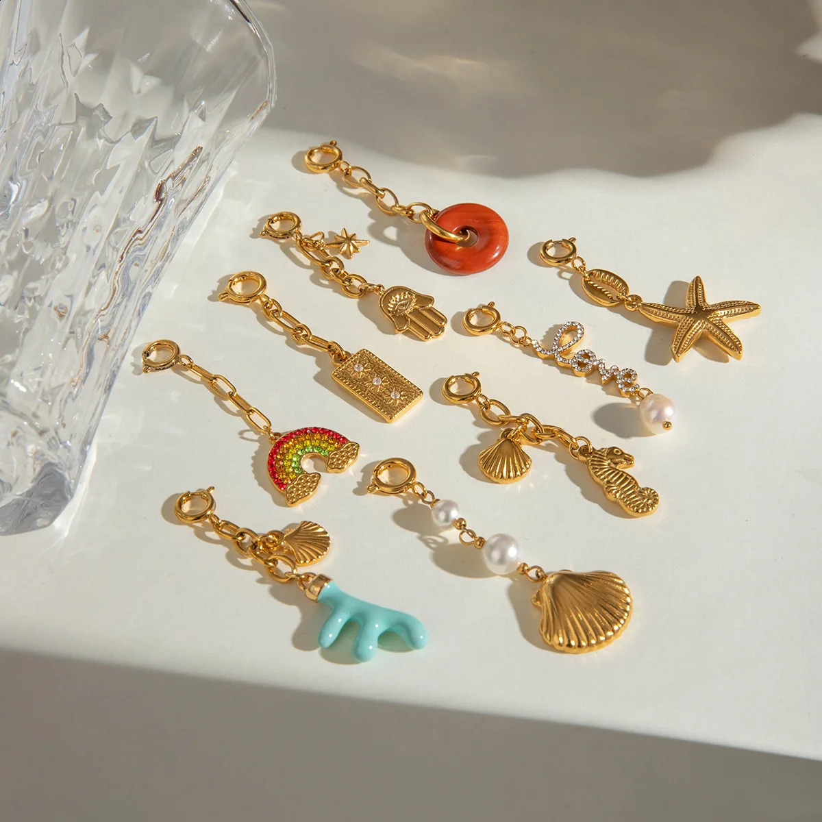 18K gold-plated DIY ocean themed enamel pearl necklace accessories pendant for womens jewelry making supplies 250807