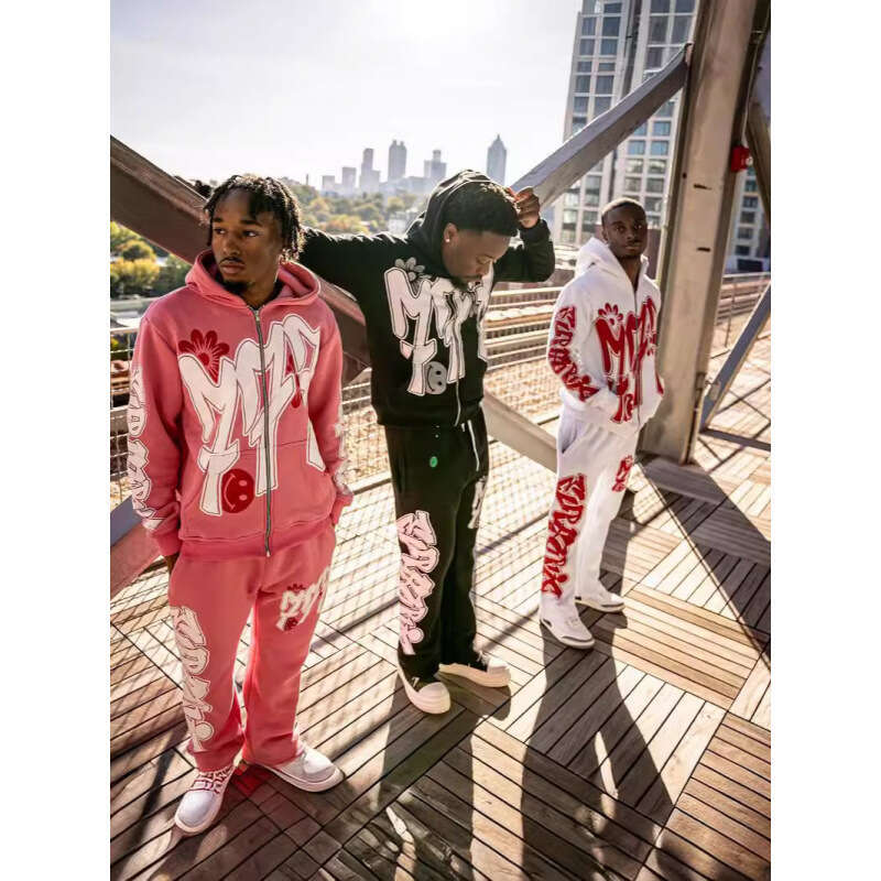 Trendy 2024 Autumn Winter New High Printed Hooded Hip Hop Street Style Casual Sweatshirt Set
