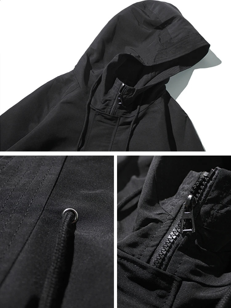 Spring Autumn Long Trench Coat Men Fashion Hooded Windbreaker Black Overcoat Casual Jackets 250729