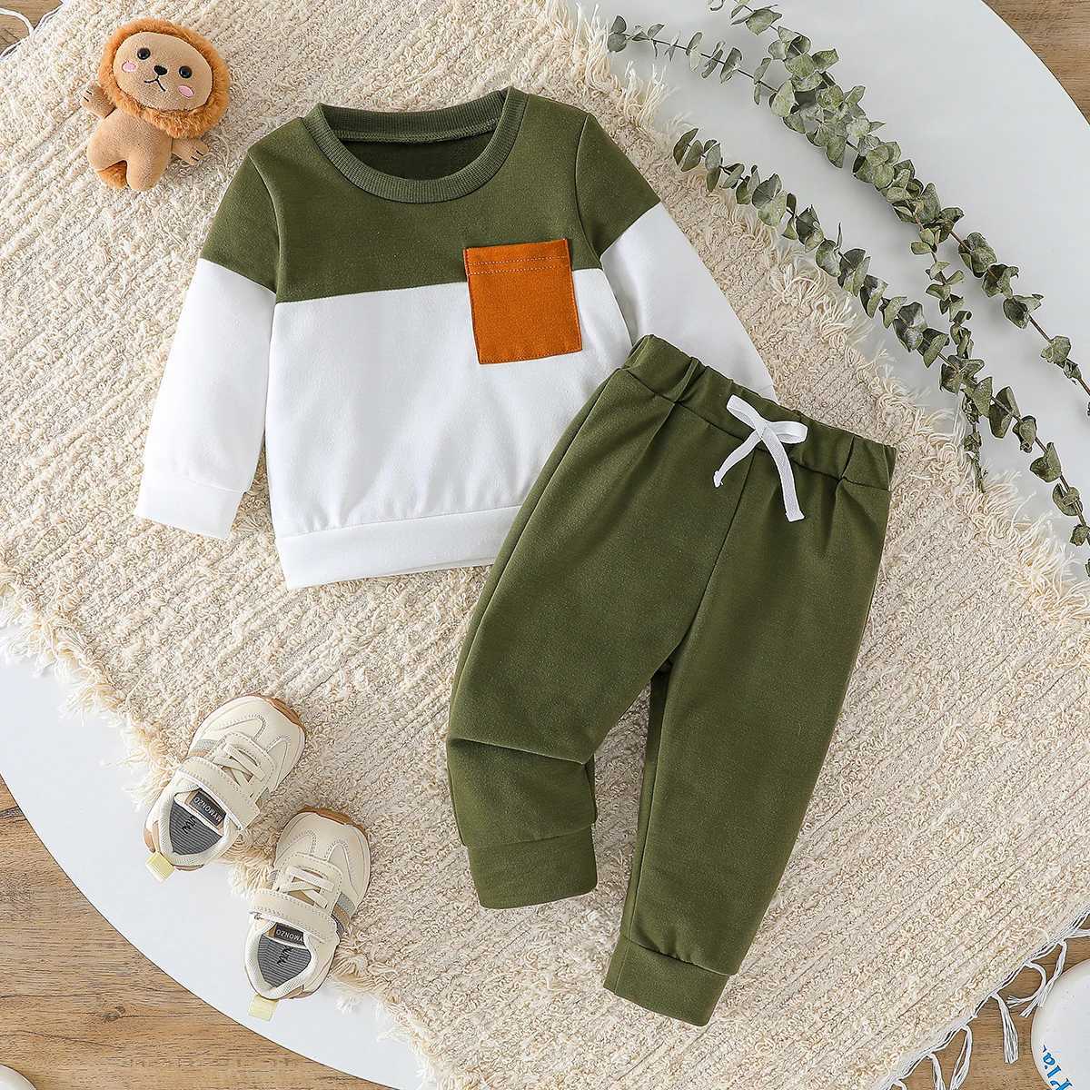 2pcs Baby Boy Contrast Color Pants Sets Spring Autumn Clothes Long Sleeve Sweatshirt Tops Sets Baby Items Casual Daily Clothing Z250811