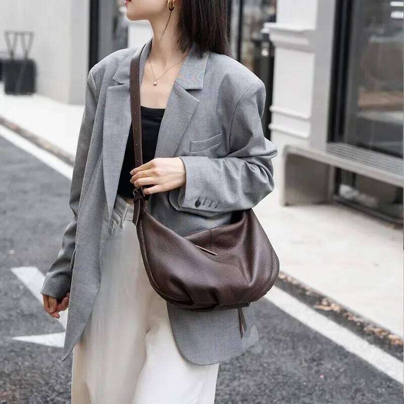 New Casual Style 100% Natural Cow Leather Women Hobo Tote Grey Color Cowskin Female Shoulder Bag Durable Soft Handabg