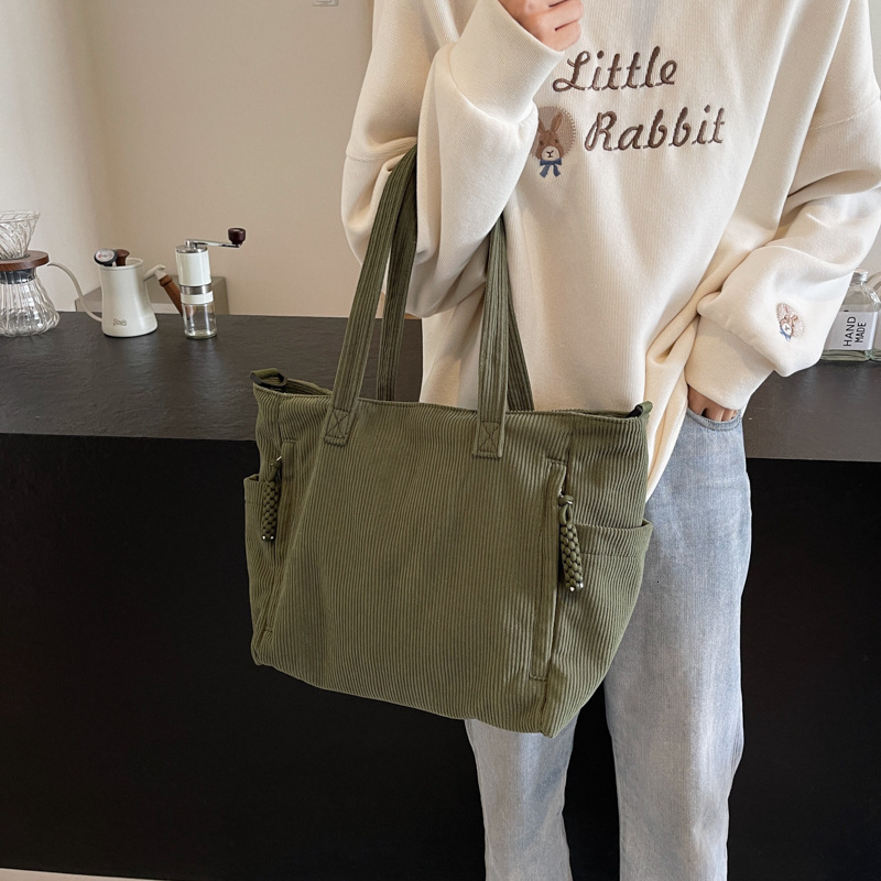 New Crossbody Corduroy Commuting Large Capacity Tote Bag Student Class Shoulder Handbag