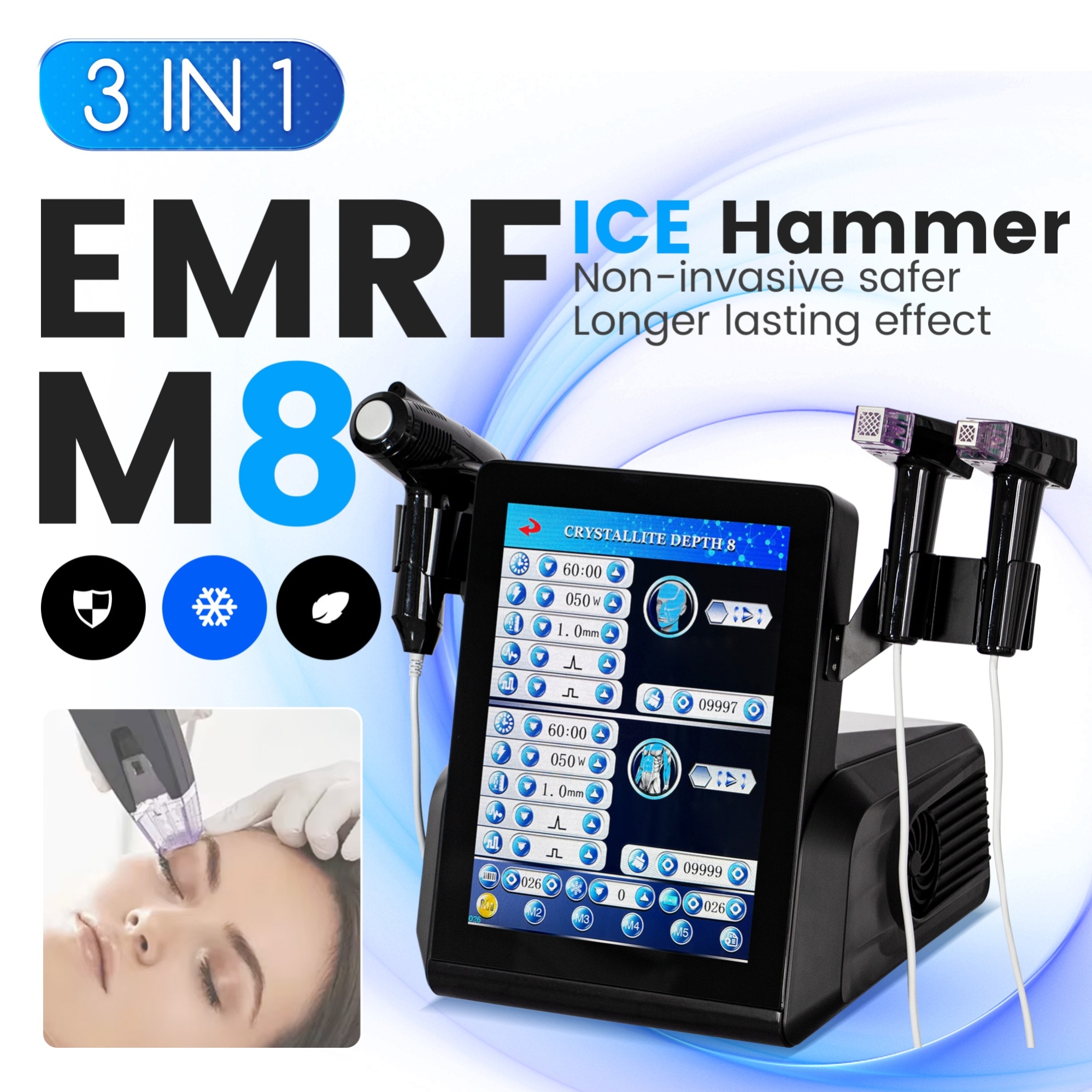 3in1 RF Microneedling and Cooling Hammer Device for Skin Rejuvenation Scar Removal and Soothing Treatment