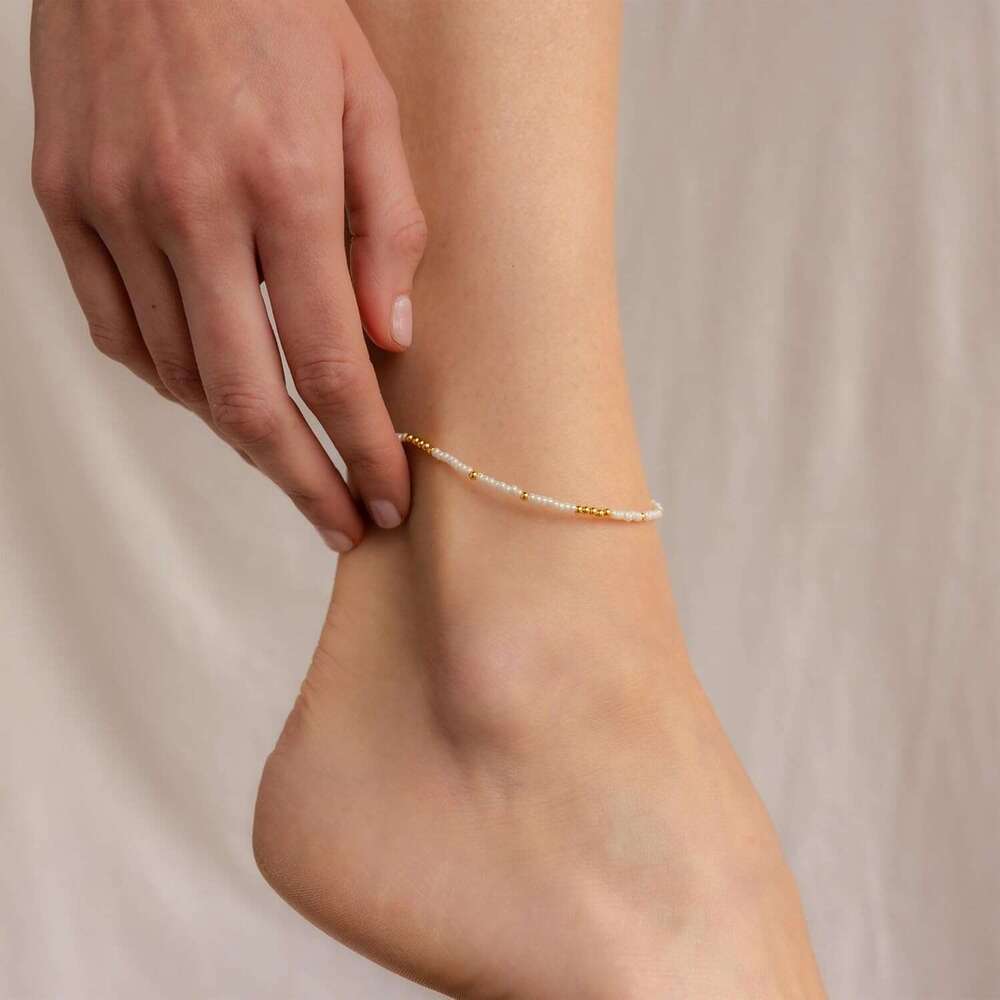 Boho Gold Anklet Bracelets for Women, Waterproof Beach Layered Pearl Beaded Turquoise Anklets Set Handmade Jewelry Gift