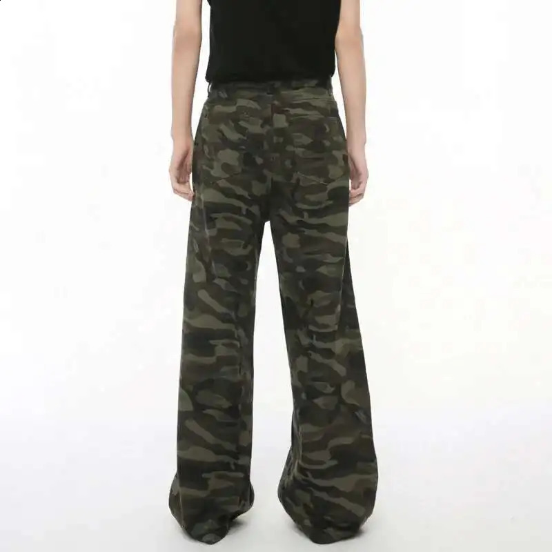 IEFB Vintage Camouflage Mens Jeans Fashion Washed Casual Wide Leg Denim Pants Autumn Winter Loose Male Trousers Old Blue 9C354 250805
