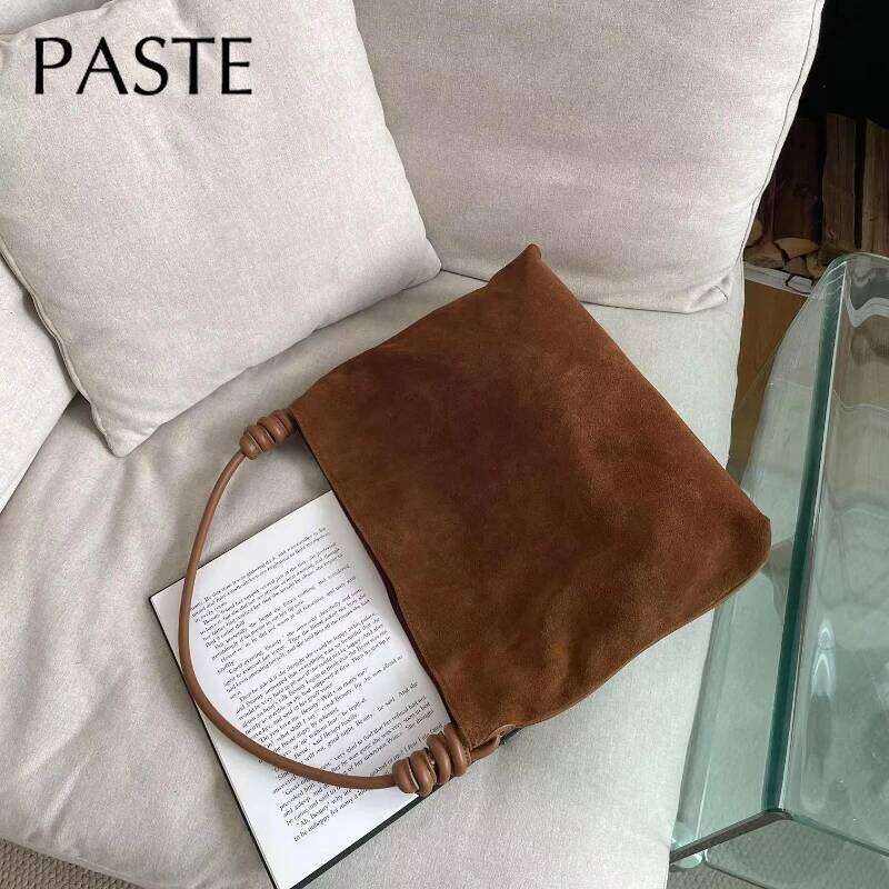New Winter Big Capacity Slothful Tote First Layer Suede Cow Leather Women Handbag Original Design Chamois Single Shoulder Bag