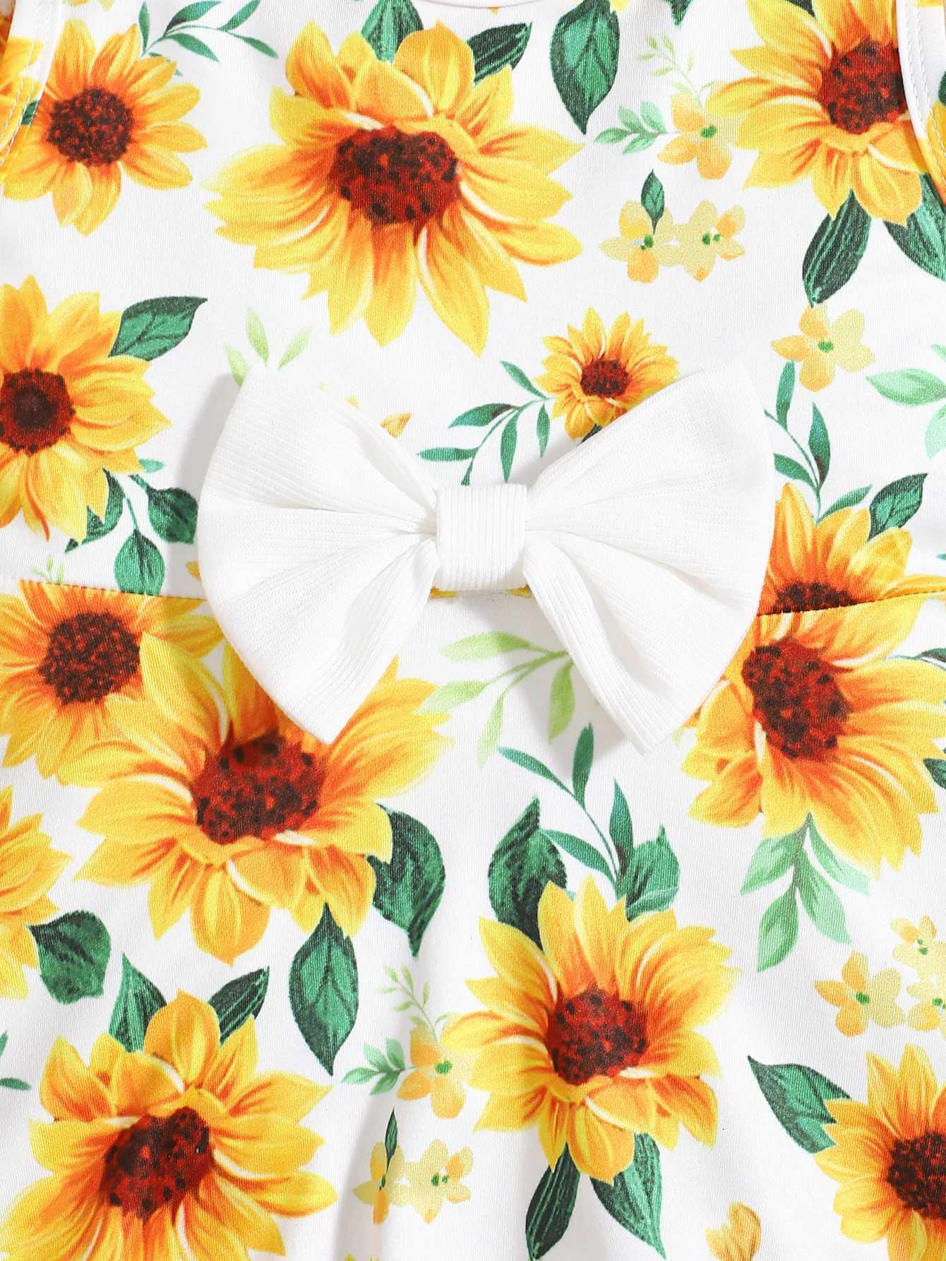 3Pcs Kid Girl Dress Sunflower Sleeveless Dress+Shawl+Hat Girl Summer Vacation Casual Dress Set for girls aged 3-8 Years W250811