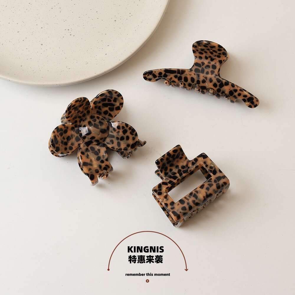 Korean Fashion Leopard Print Acetate Claw for Women, Back of Head Large Shark Clip, Thick Version Hair Clip