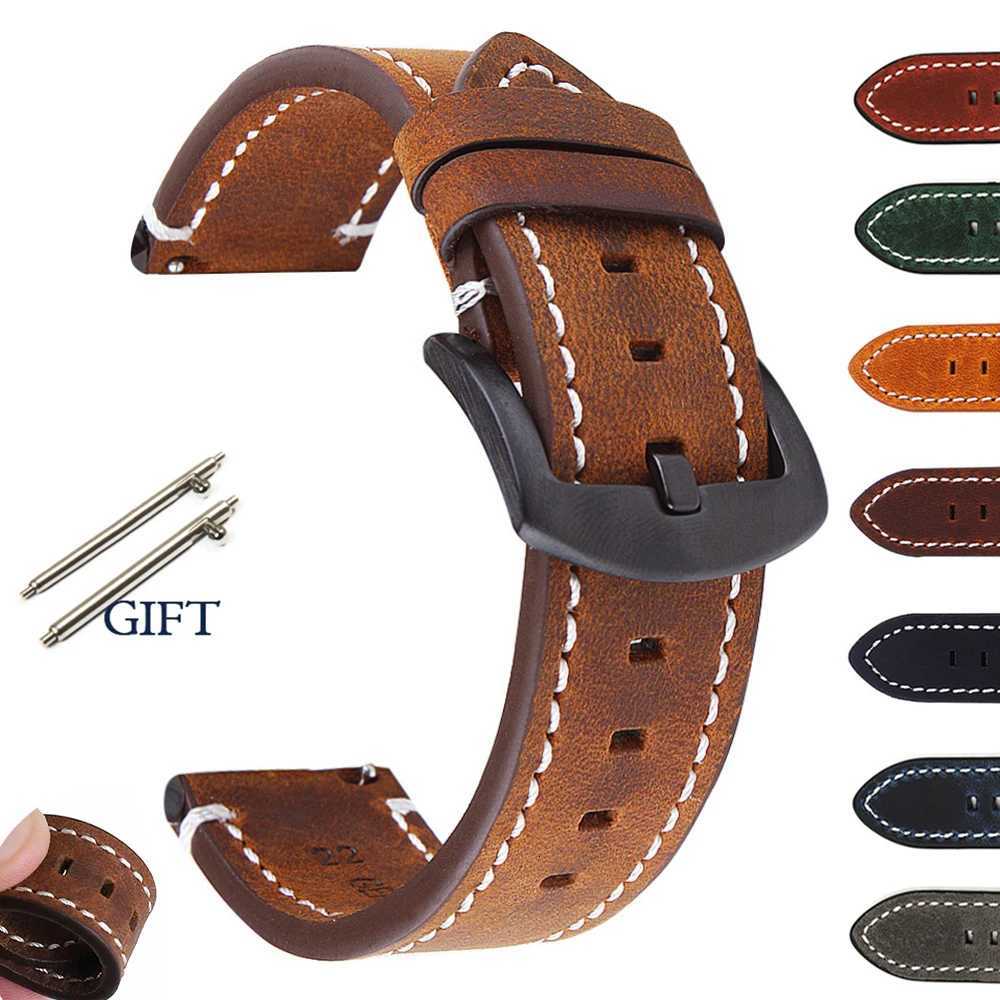 18mm 19mm 20mm 21mm 22mm 24mm Retro Cowhide Watchband for Huawei GT2/GT3 Belt Black Yellow Brown Strap for Samsung Galaxy W250811