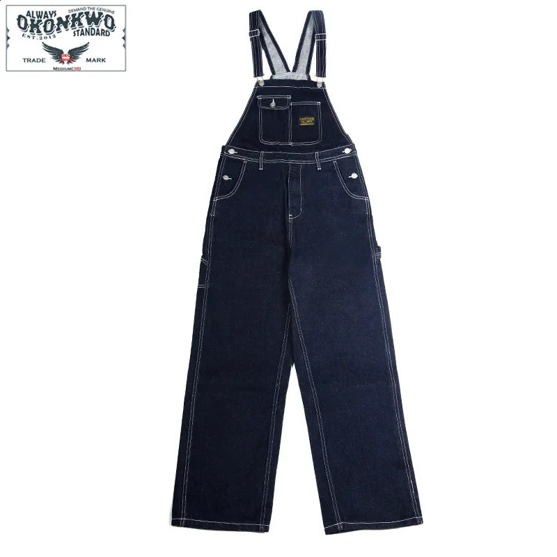 OKONKWO Daning Workwear Bib Pants Mens Vintage Striped Denim Overalls Casual Style Cotton 250729