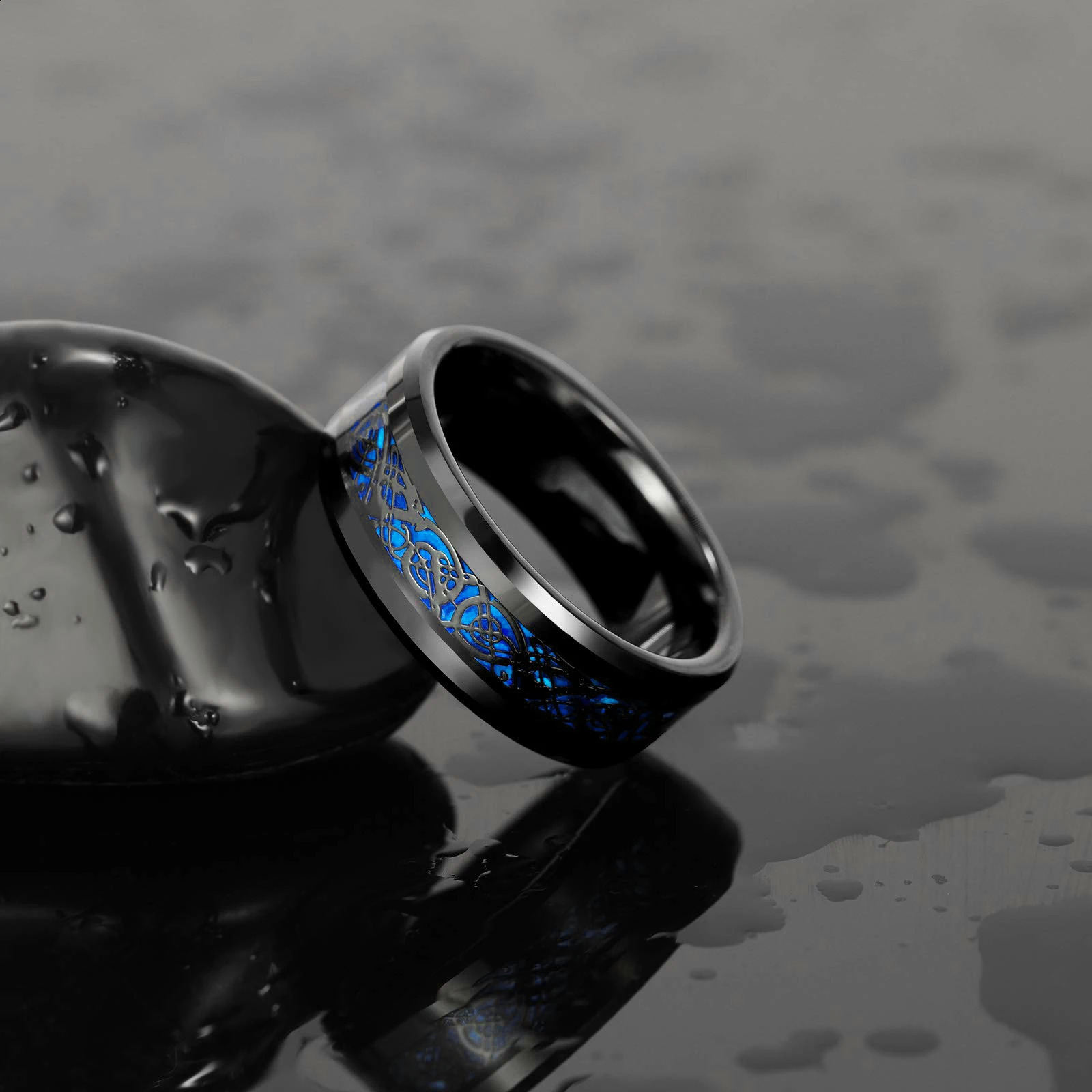 Charm Couple Rings For Men Stainless Steel Celtic Dragon Ring Heart Black Zircon Women Wedding Rings Set Valentines Day Jewelry 250805