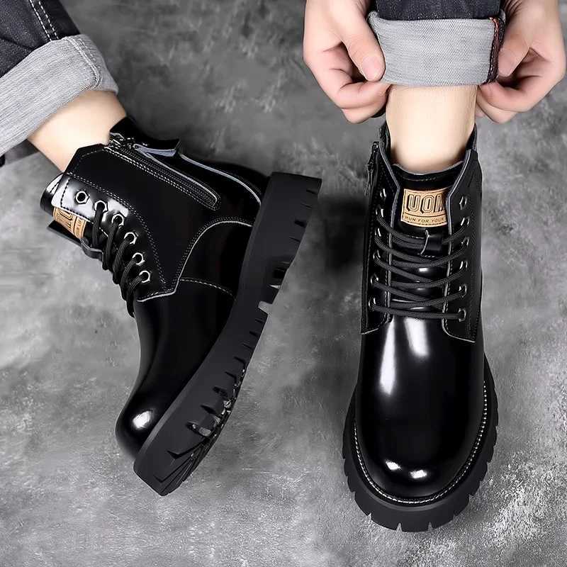 100% Genuine Leather Mens Ankle Boots Comfortable Motorcycle Boots Men Lace Up Business High Top Shoes Dress Boots Designer Footwear W250811