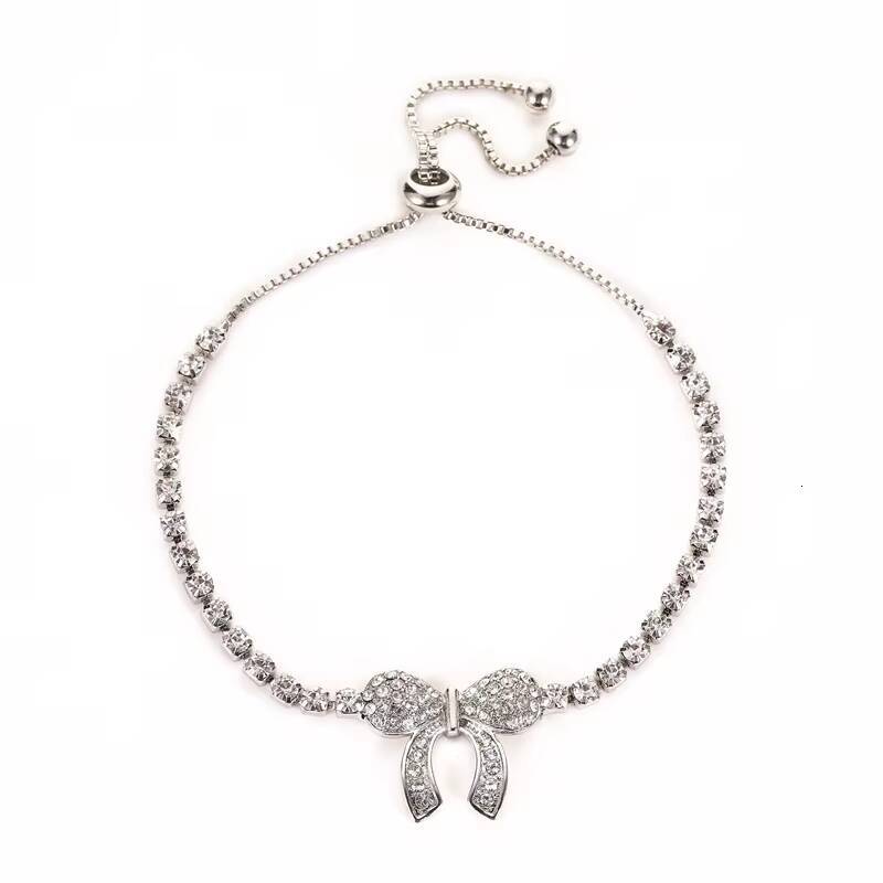 HOVANCI Best Selling Trendy Adjustable Tennis Chain Full Rhinestone Bow Tie Bracelet for Girls