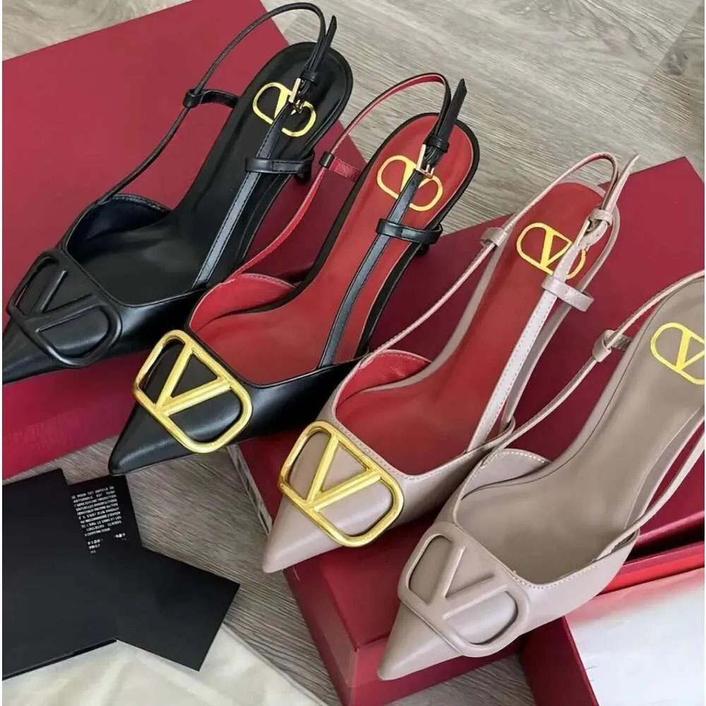 Designer- Formal Women's High Pointed Toe Shoes Classic Metal V Buckle Nude Black Red Matte Stiletto Heels 4cm 6cm 8cm 10cm Dress shoes Stiletto Heels Rhinestone m462