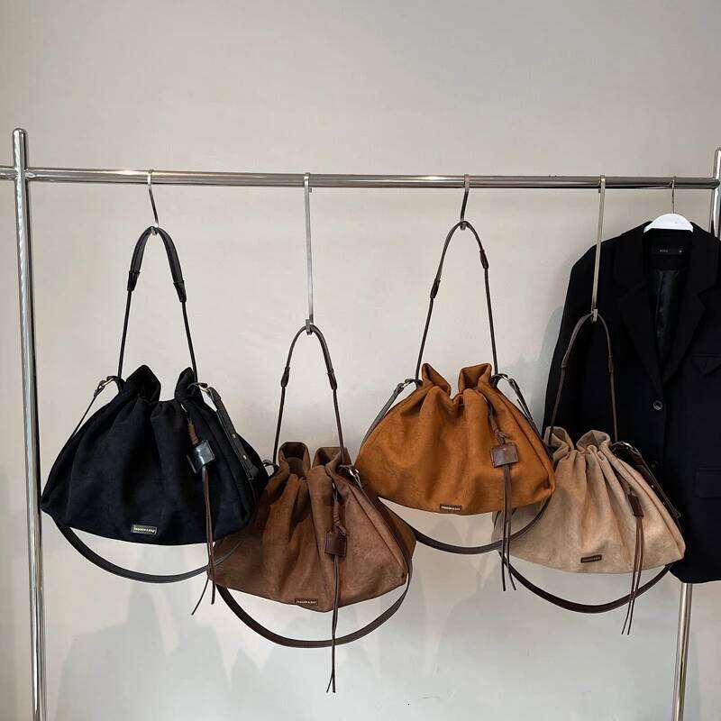 LEFTSIDE Retro Frosted Veet Leather Large Bucket Bags for Women 2025 Winter Female Shoulder Females Crossbody Bag Handbags