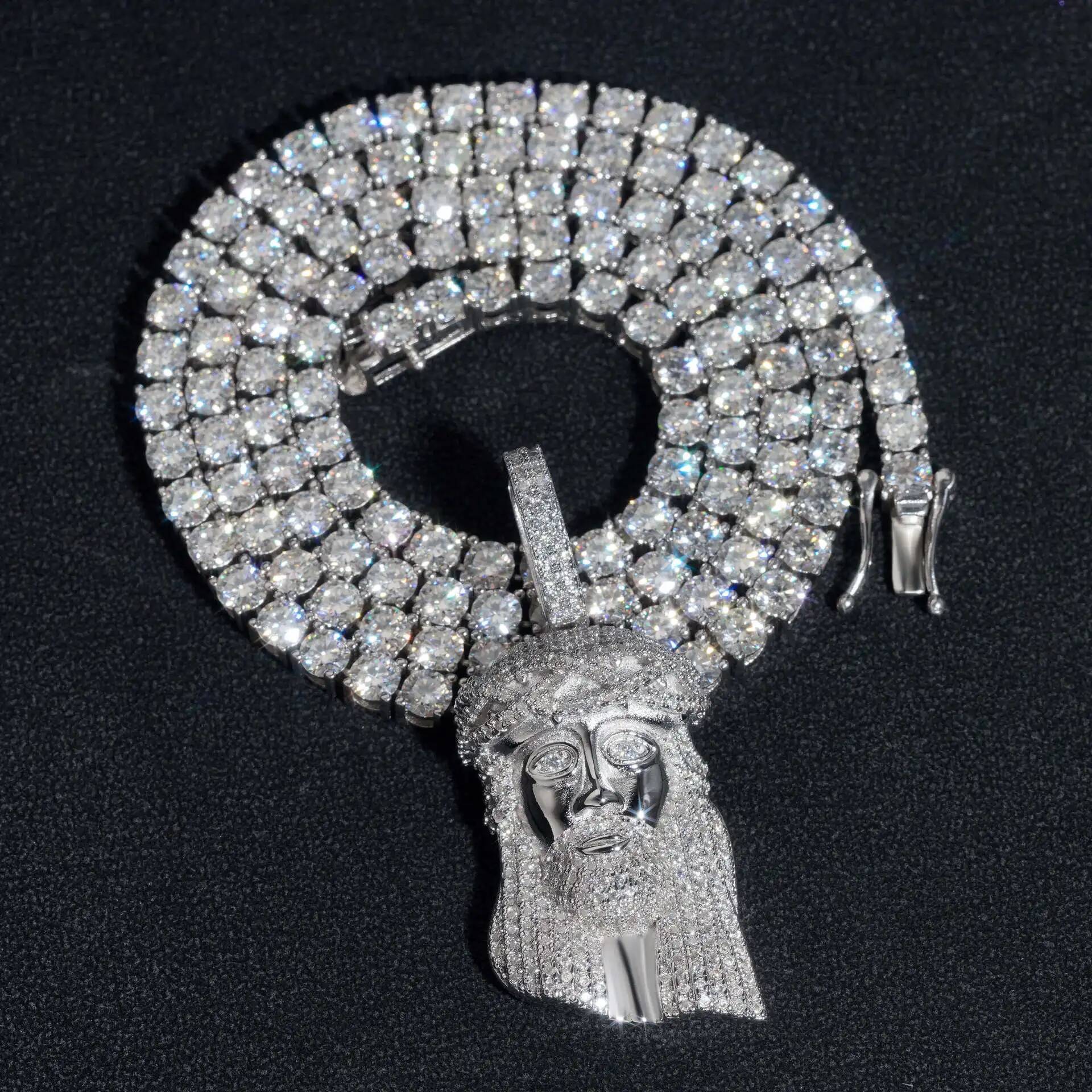 Hip Hop Jesus 925 Sterling Silver Full Moissanite Pendant For Men Mens Pendant Gold Plated Jewelry Can Pass 4mm Tennis Chain