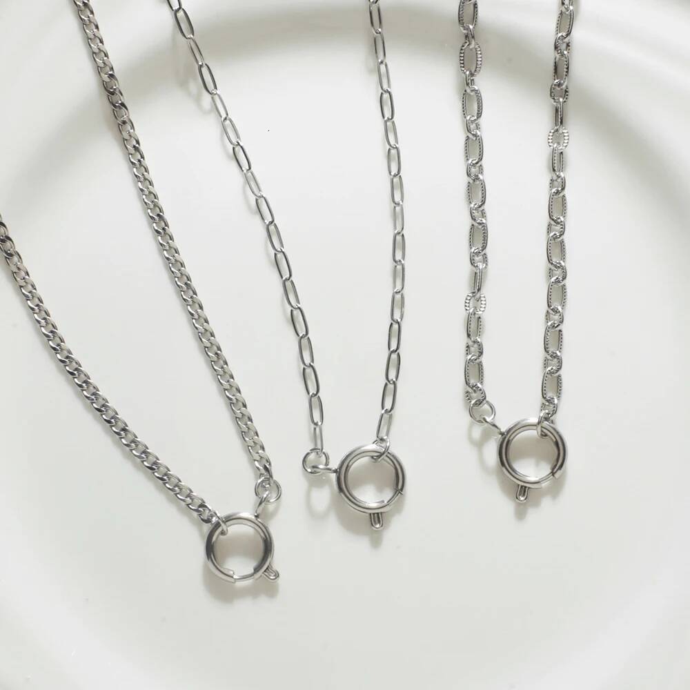 Fashion Cuban/Paperclip Chain Necklace Women Stainless Steel Mix Open Circle Spring Snap Clasp for DIY Jewelry Pendant