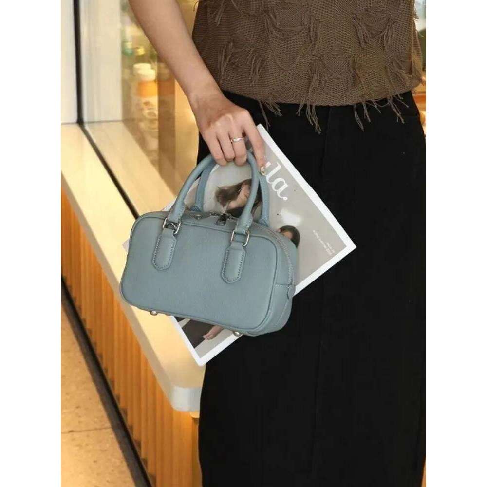 Women Fashion Cowskin Genuine Leather Boston Bag Solid Color Designer Single Shoulder Crossbody Bags Office Ladies Tote Handbag