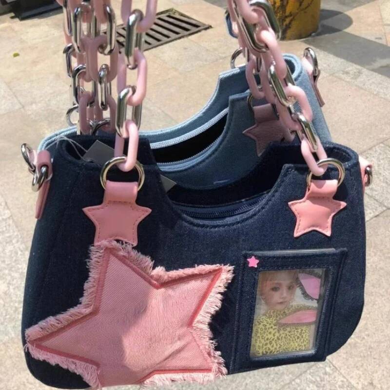 Autumn New Korean Fashion Women's Shoulder Bag Denim Bag Chain Women's Crossbody Bag Niche Zipper Wallet Women's Light Luxury Square Ba