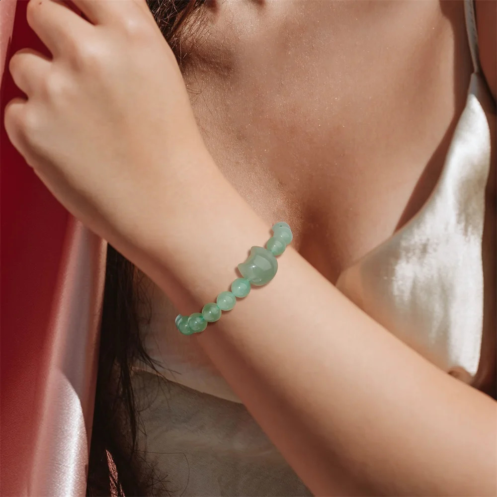 Tiger Eye Cat Head Carved Bracelet Natural Stone Quartzs Agates Animal 8mm Round Beads Elastic Bracelets For Women Men Jewelry 250805