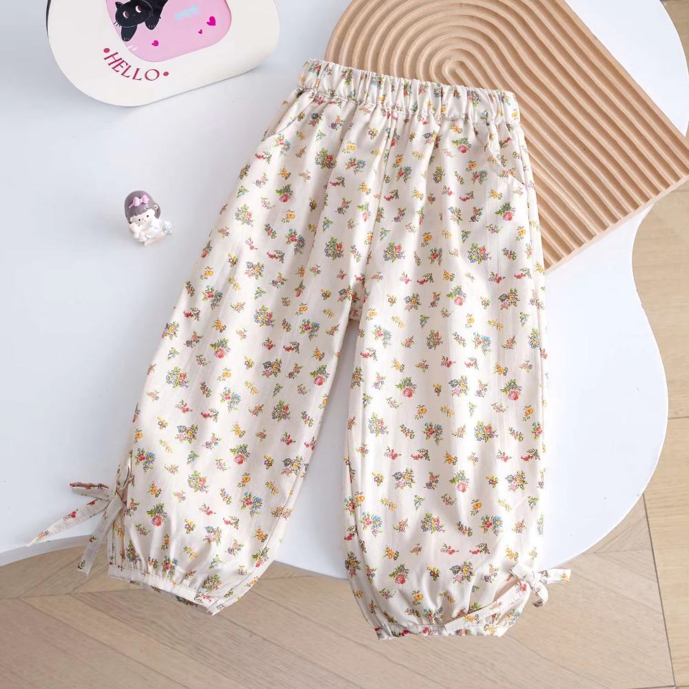 Kids Pants Dotted Floral Anti-mosquito Pants Bunched Lantern Slacks Girls Pants Kids Clothes for 2 To 6 Years