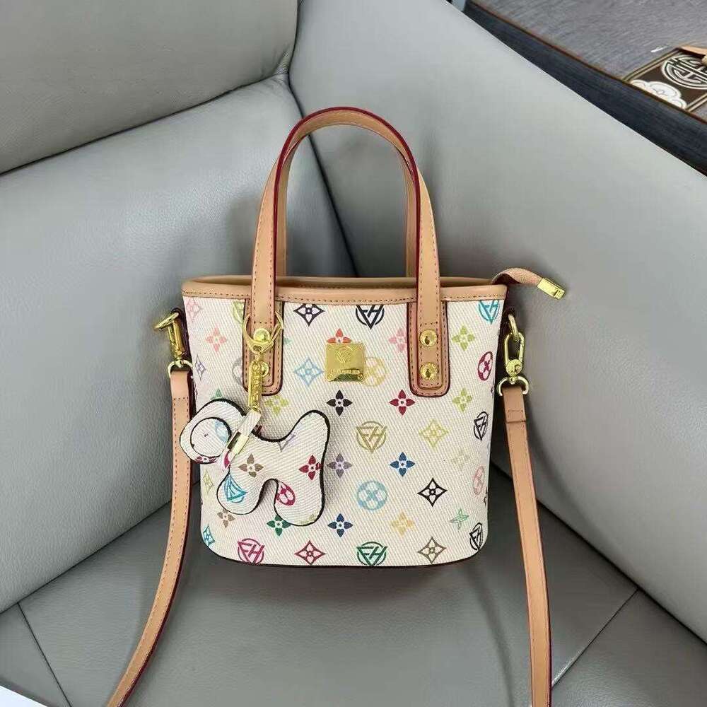 DHessentials 2025 Trendy White Printed Bucket Bag - Fashionable PVC Shoulder Crossbody Purse for Women, Medium Size (600g)