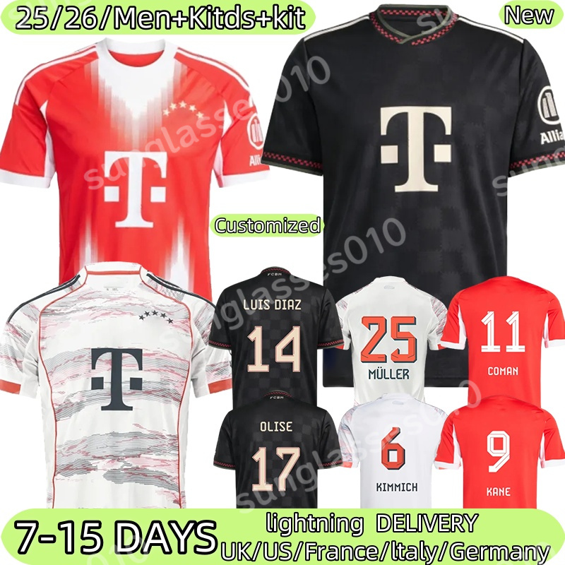 2025 bayerns FC Davies # 19 Luis Diaz #14 Davies # 19 Soccer Gnabry # 7 de Ligt # 4 KIMMICH # 6 Jerseys J.Palhinha # 16 Musiala # 10 Coman # 11 KANE # 9 Jerseys 25 26 football Shirt Men Kids kit