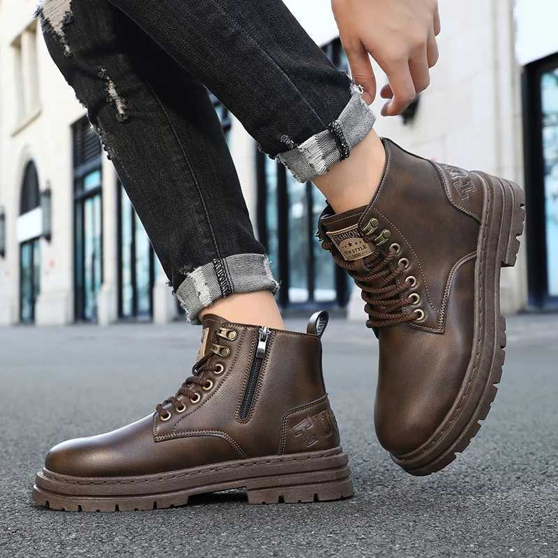 4 Seasons Mens Boots Soft-sole Non-slip Casual Boots Fashion Outdoor Work Boots High Boots Classic Joker Youth Leather Boots W250811