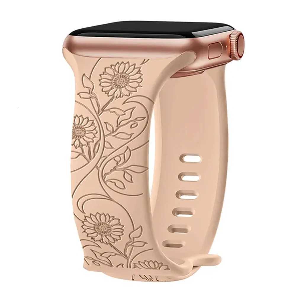 Straps For Apple Watch Band 44mm 42mm 41mm 40mm 45mm 49mm 46mm Floral Engraved Bracelet Correa Iwatch Series 10 9 7 SE 6 8 Ultra W250811
