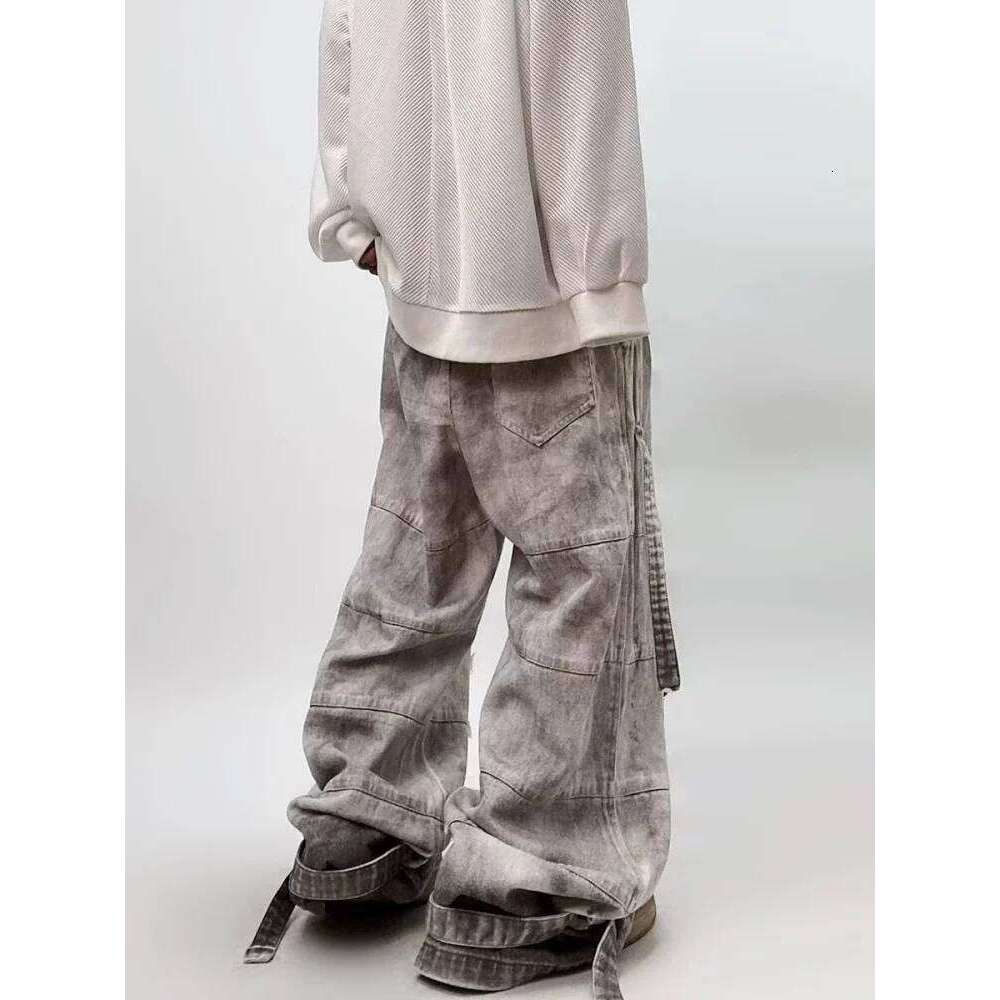 2025 Ropa Y2K Grunge Streetwear Vintage Grey Baggy Ripped Jeans Pants For Men Clothing Wide Leg Long Trousers Pantalones Hombre