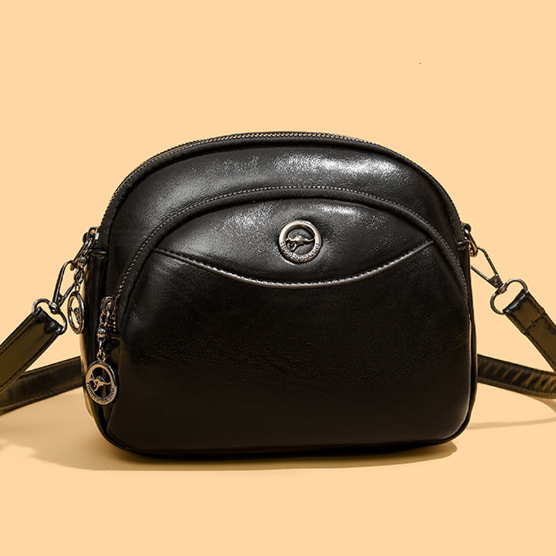 Oil Wax Leather Small Round for Women, New Simple Versatile Three-Layer Large Capacity Shoulder Crossbody Bag ddmymoon