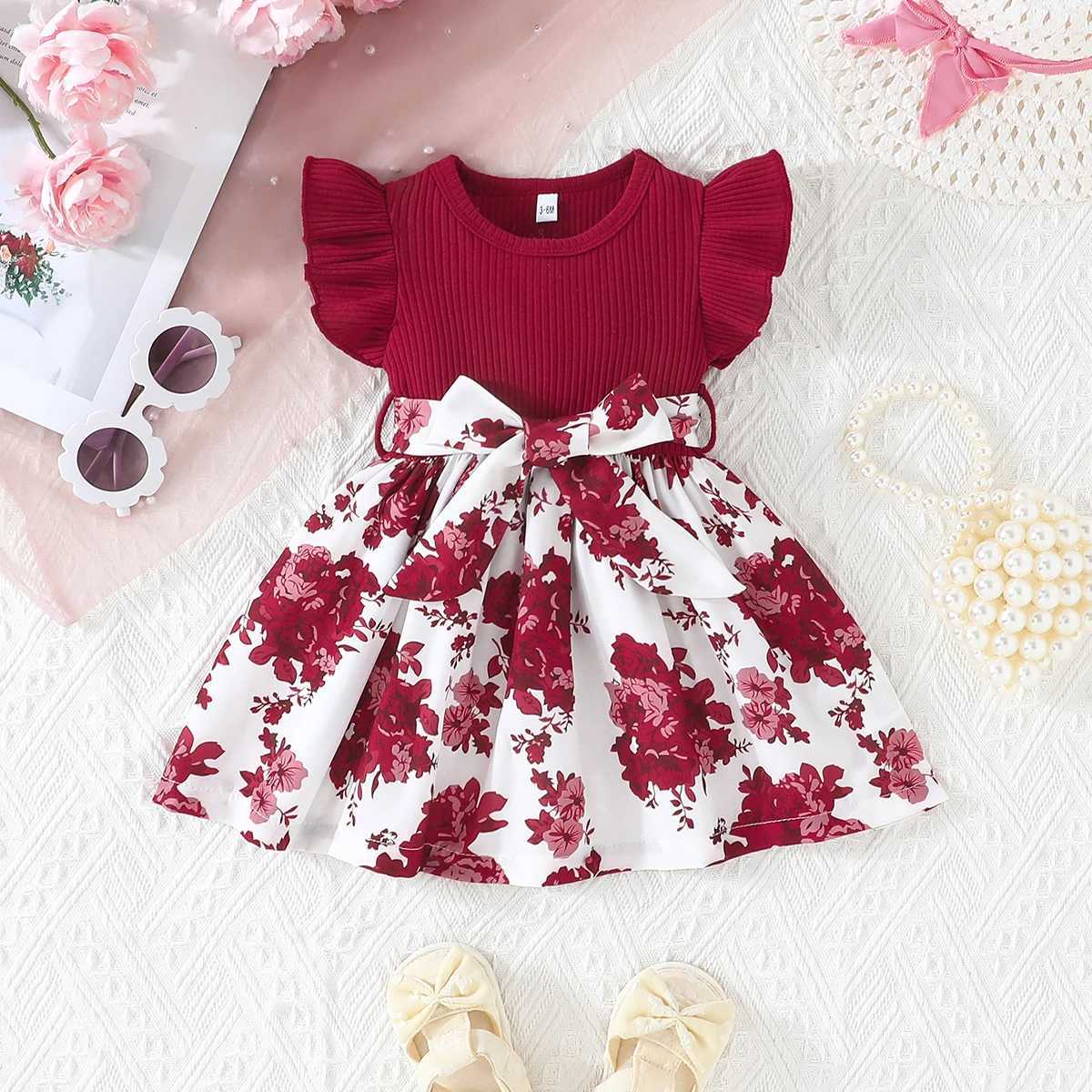 3-36 Months Butterfly Sleeve Cute Floral Summer Princess Formal Dresses Ootd For Newborn Baby Girl W250811