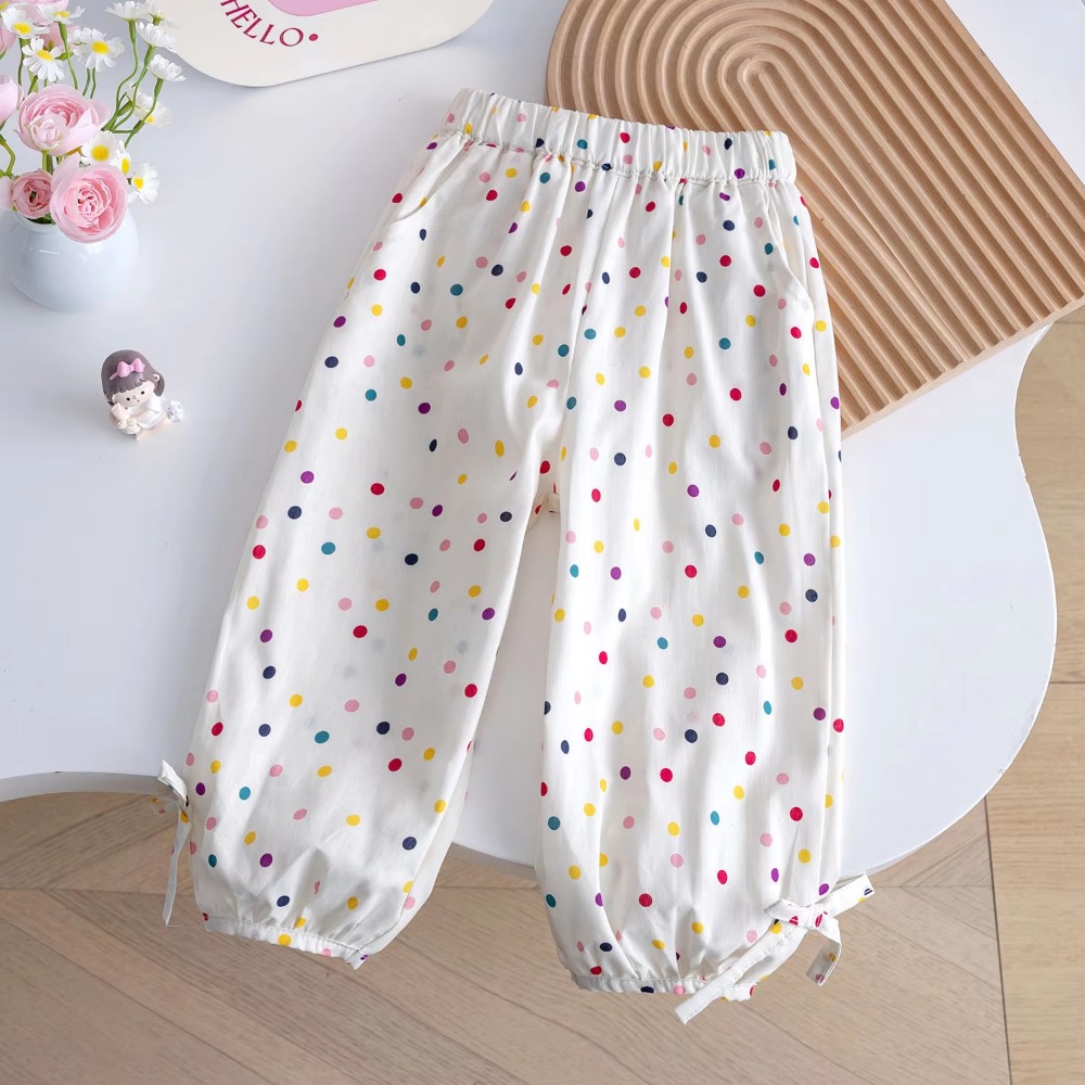 Kids Pants Dotted Floral Anti-mosquito Pants Bunched Lantern Slacks Girls Pants Kids Clothes for 2 To 6 Years