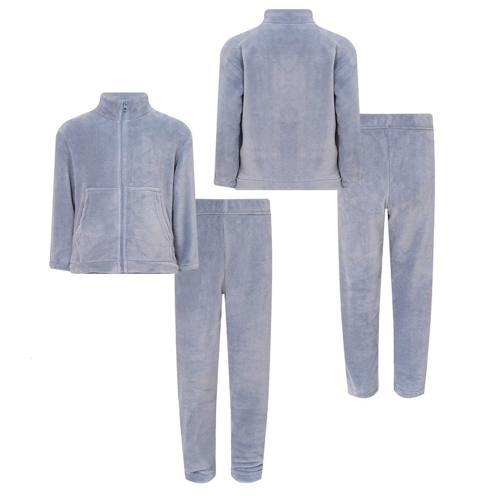 110-170 Kids Boys Girls Autumn Winter Warm Flannel Pajama Set Homewear Streetwear Train Outer Long Sleeve Zipper Top with Pants Z250811