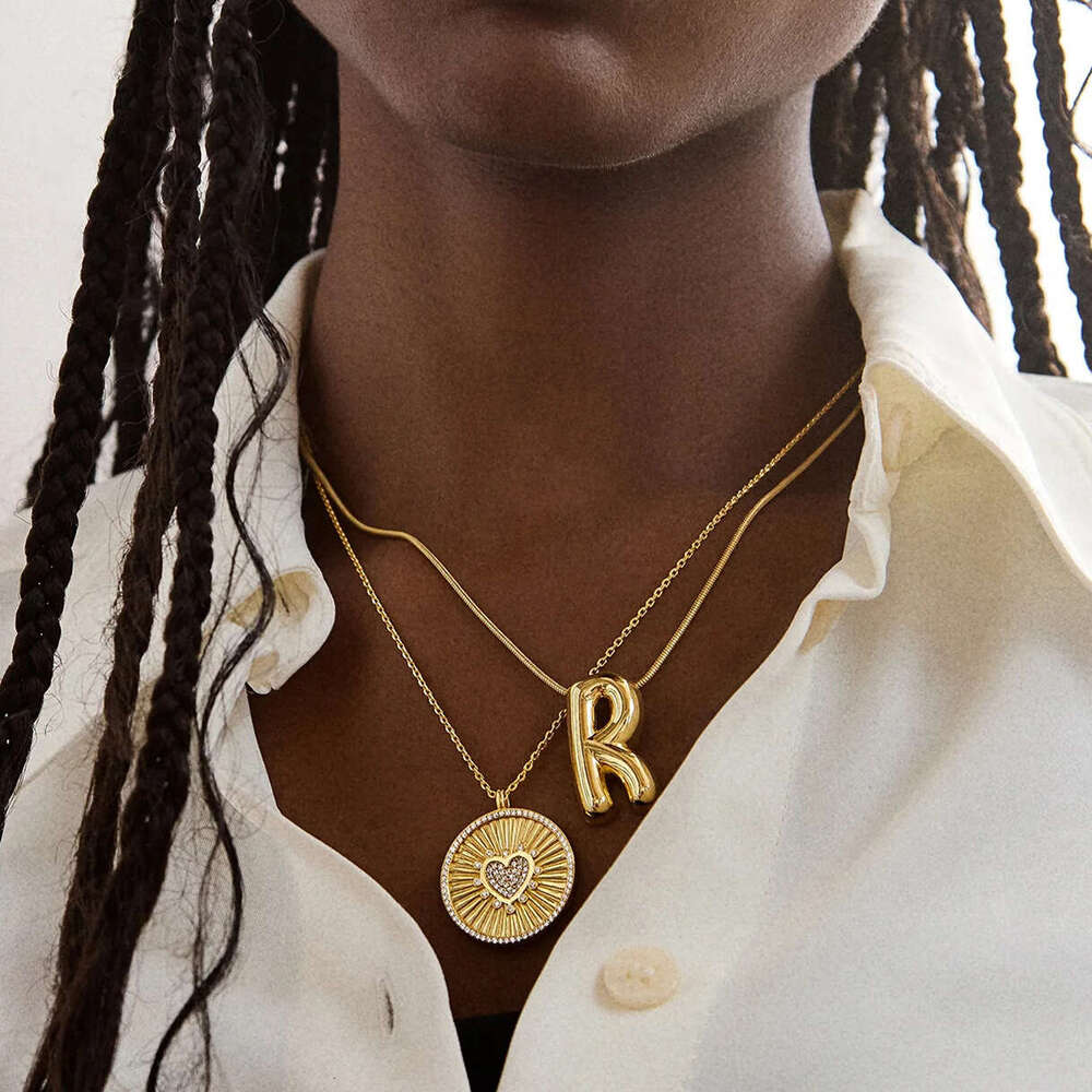 DHpet Double-Sided Heart Round Necklace Oil-Drip Heart-Shaped Full Dia Inlaid Pendant Versatile Sweater Chain Electroplated Color Retention
