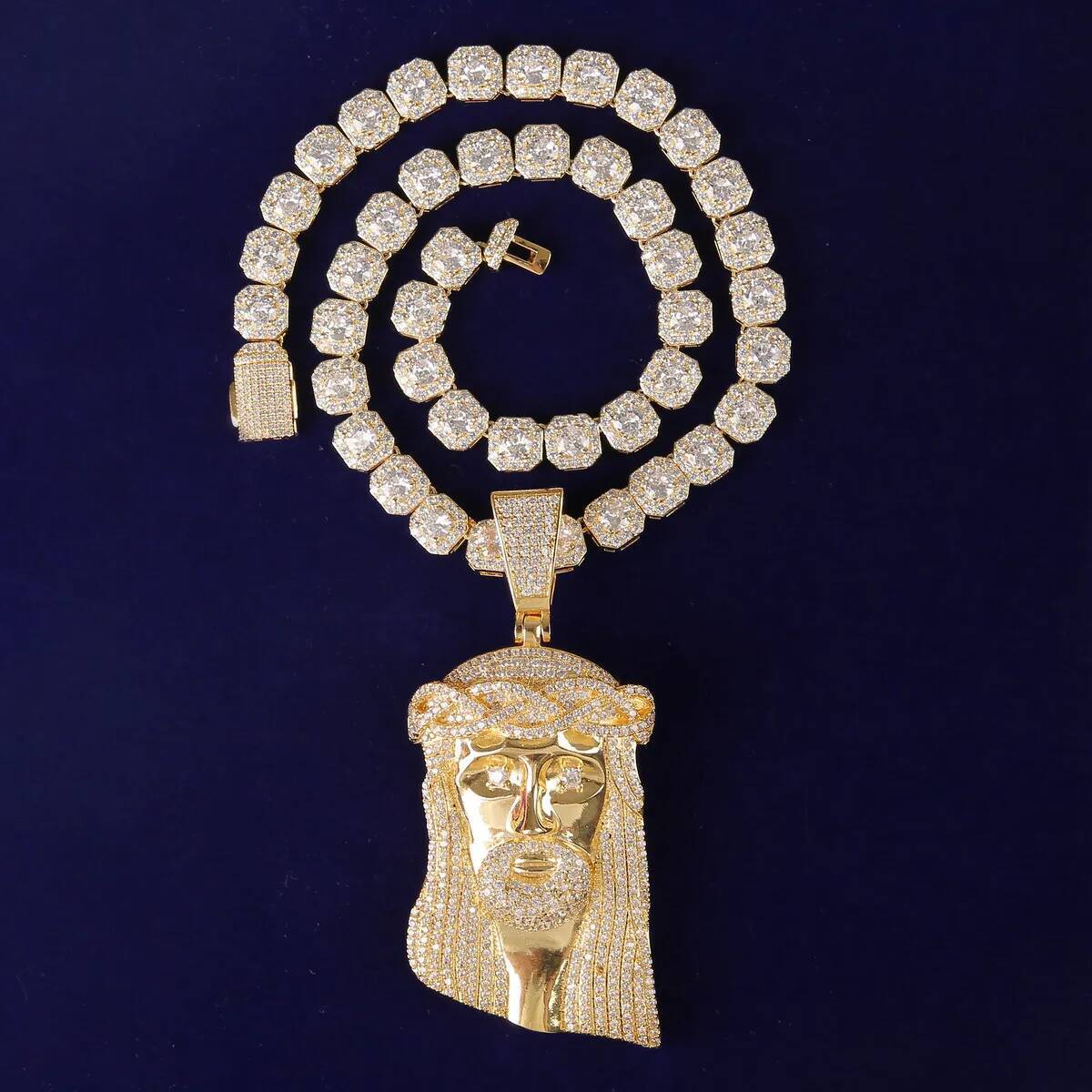 No Chian Religious Jesus Head Pendant Mens Hip Hop White Gold Plated Jewelry