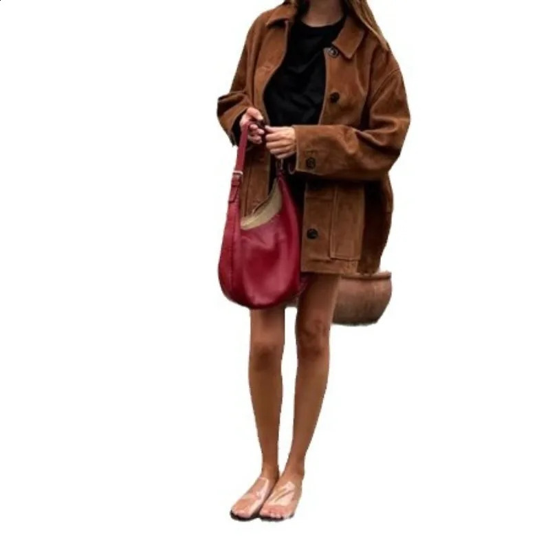 Lapel long-sleeved button jacket Europe and America autumn and winter loose street style pocket jacket 250804