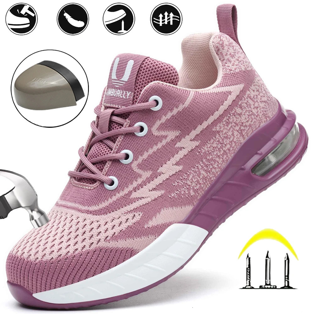 Womens Steel Toe Safety Shoes - Pink Anti Smash Anti Puncture - Wide European Sizes - Fashion Work Boots for Ladies 250805