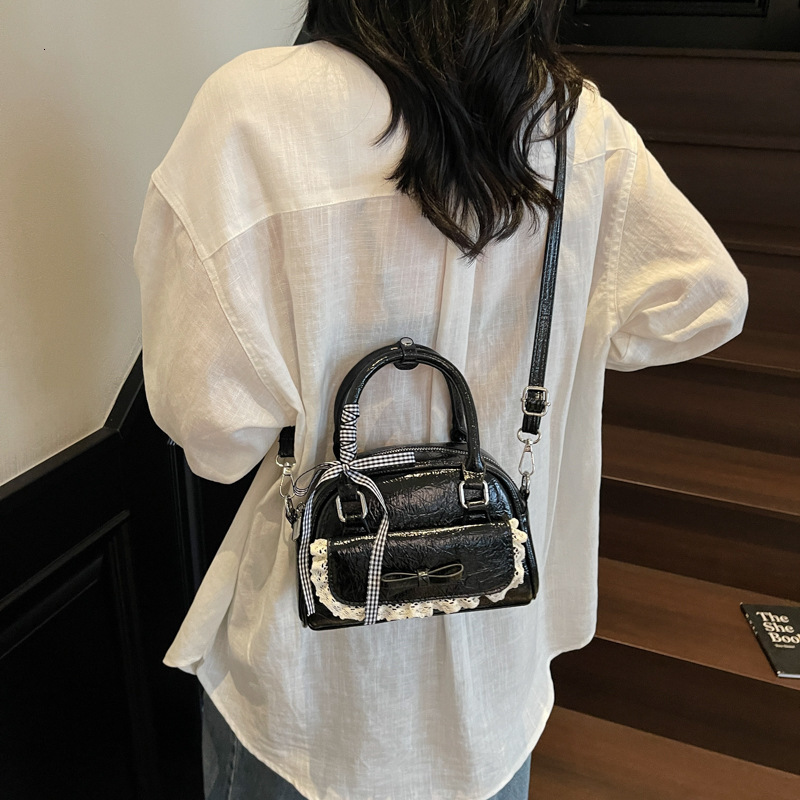 Korean Style Fashion Bowknot Handheld Boston Simple Niche Versatile Small Square Lace Trim Bowling Bag ddmymoon
