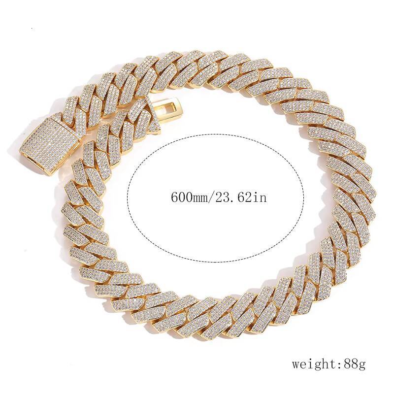 Custom Gold Plated 20mm Iced CZ Prong Cuban Link Necklace Hip Hop Jewelry with Zircon Main Stone Figaro Chain for Men